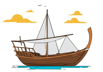 stylized  Viking longship sailing on a calm sea with fluffy clouds Clean lines and a muted color palette create a maritime heritage icon Perfect for travel history or nautical themes