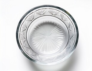 top view of a crystal clear glass bowl isolated on a white background