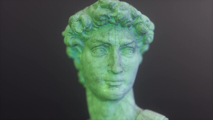 Stylized Classical Sculpture Head With Green Patina and Moody Background - Powered by Adobe