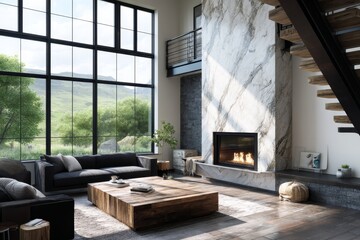 Elegant living room design featuring hardwood floors and a cozy fireplace.