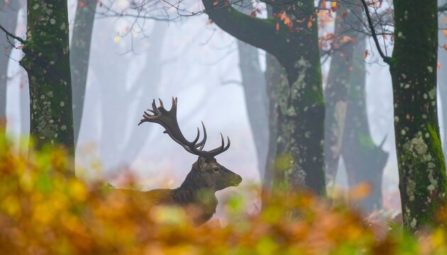 Majestic deer in a misty autumn forest - Powered by Adobe