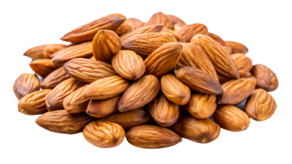 Pile of almonds isolated on transparent background, a healthy snack and ingredient for vegetarian and vegan diets, rich in protein and vitamins