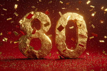 Golden 80th Birthday Celebration with Sparkling Confetti and Glitter