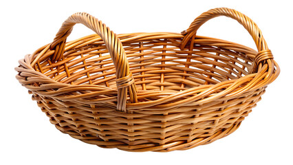 Obraz premium Wicker basket isolated on transparent background, a rustic and traditional container for storage and decoration, empty and handmade