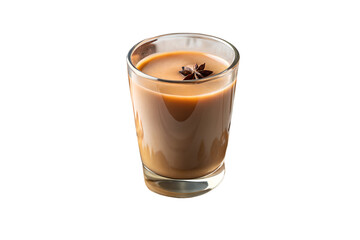 Masala chai tea in a glass with star anise isolated on transparent background, a traditional indian beverage with milk and spices