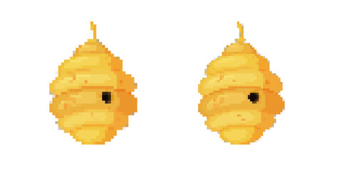 Two red-capped pixel mushrooms with white stems arranged against a clean white backdrop.