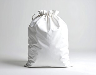 White drawstring bag against plain background