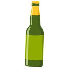 A green bottle of beer. The bottle is on a white background