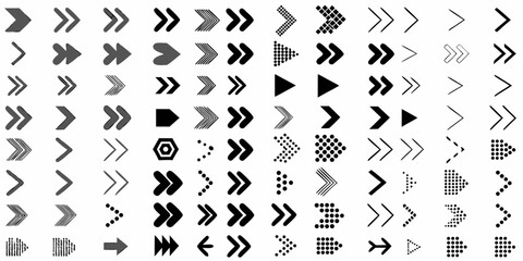 Collection of Diverse Arrow Icons in Rows and Columns Keywords: arrow, icon, symbol, direction