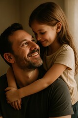 Obraz premium Caucasian father and daughter sharing a warm embrace indoors
