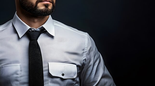 Closeup Man Wearing White Shirt Black Tie Dark Background