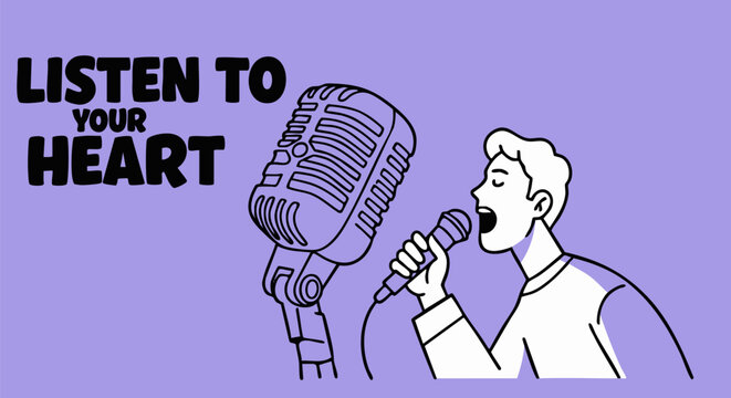 vector illustration of a microphone with music notes