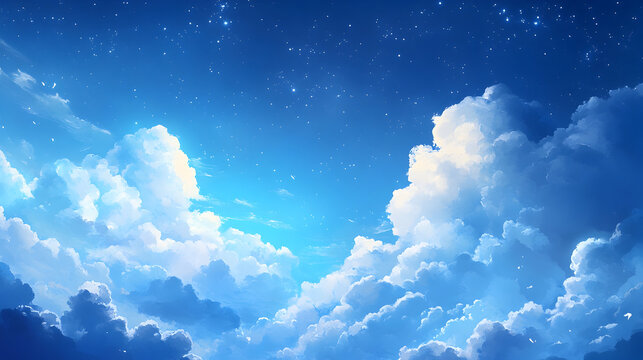 Dramatic sky with towering cloudscape and starry night for wall art or background