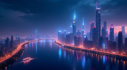 Obraz premium shanghai skyline at night
