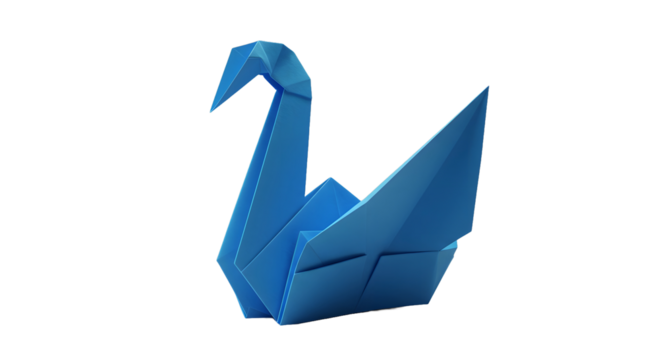 Paper bird: an origami with a symbolic blue color and Japanese design, isolated on a white background. - Powered by Adobe