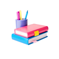 Book and pencil icon, online learning, school study, learning subject and e-learning, education concept. 3d render illustration transparency