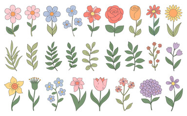 Elegant hand drawn floral collection with botanical elements