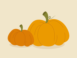 Illustration of two pumpkins. Simple autumn vegetable design, perfect for fall, Thanksgiving, Halloween, harvest and seasonal decoration.