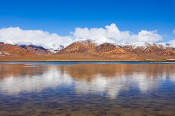 Shorkul lake and Pamir mountains near Murghab town, Tajikistan