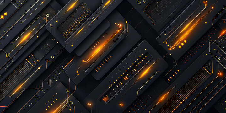 "Abstract Digital Circuitry with Glowing Orange Lines on Dark Background"