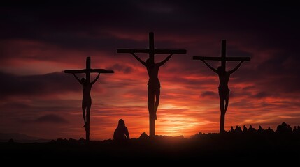 The crucifixion of Christ on Golgotha, symbolizing sacrifice, redemption, and divine love.