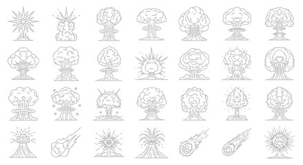 Atomic Explosion Mushroom Cloud Variety of Conceptual Outlines and Silhouettes