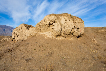 Ancient Penjikent ruins aerial panoramic view, Tajikistan