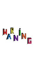 A creative and colorful WARNING text design on a black background, perfect for digital graphics, posters, banners, and safety-themed artwork. Each letter is displayed in bold vibrant colors including 