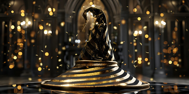 "Golden Statue of a Dancing Couple with Blurred Lights in Background"