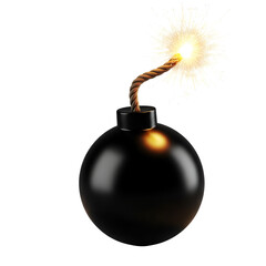 Black Round Bomb With Lit Fuse And Sparking Explosion explosive isolated on a transparent background, png.