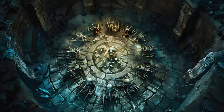 "Ancient Stone Structure with Central Starburst and Intricate Patterns"
