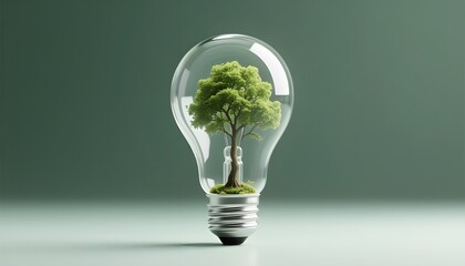 Light bulb with tree inside symbolizing green ideas and innovation