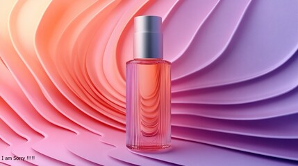 An abstract cosmetic product features transparent liquid with concentric circle patterns.