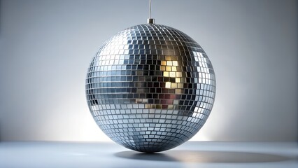Fototapeta premium A reflective disco ball hanging in a studio with spotlight effect