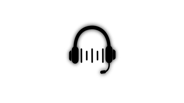 Abstract glowing headphone icon animation on white background. Headphone concept. Black color Headset headphone icon and music symbol. Headphones sign. 4k video