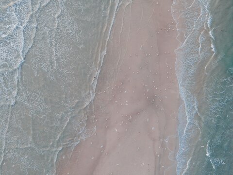 Aerial views of Grenen in Skagen, Denmark
