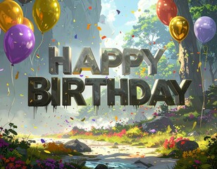 Happy Birthday Neon Glow Banner in 3D Style
