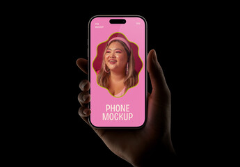 Hand Holding Phone in the Dark with Reflections Mockup