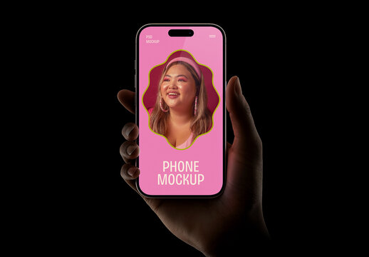 Hand Holding Phone in the Dark with Reflections Mockup