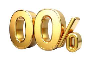 Shiny Golden Zero Percent Symbol 3D Render Isolated percentage isolated on a transparent background