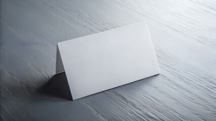 Blank white business card on a textured wooden surface with dramatic lighting and shadow