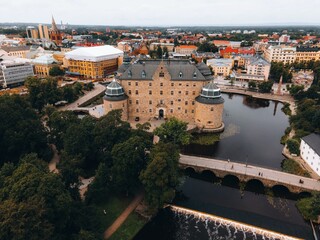 Aerial Views of Orebro Castle in Orebro, Sweden