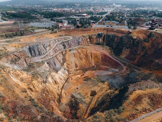Aerial views of Falun mine in Falun, Sweden