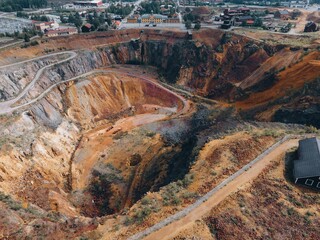 Aerial views of Falun mine in Falun, Sweden