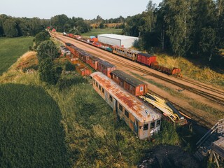 Aerial view of Train station in Faringe, Sweden