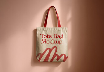 Tote Bag on Wall Mockup
