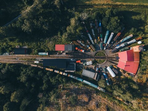 Aerial view of Train station in Faringe, Sweden