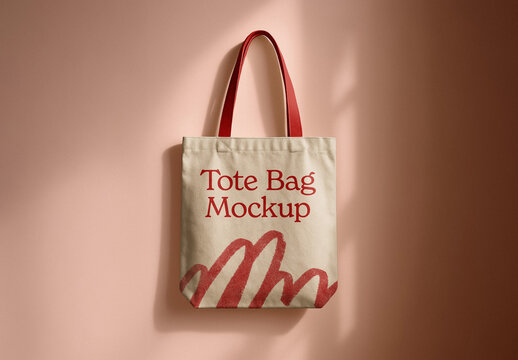 Tote Bag on Wall Mockup