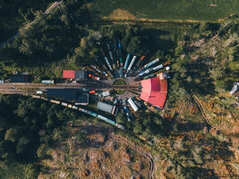 Aerial view of Train station in Faringe, Sweden