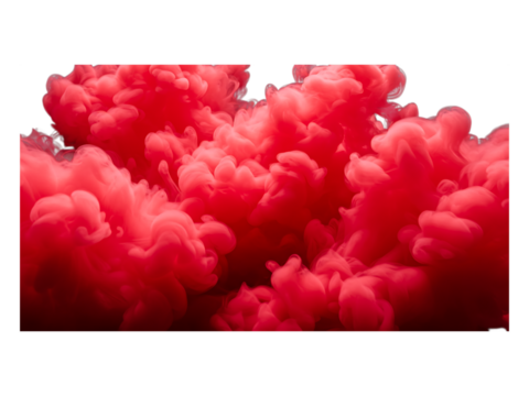 Bright red smoke on transparent background